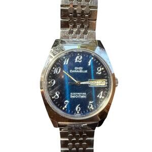 Vintage Caravelle Electrotime Set-O-Matic Men's Watch Blue Dial Day/Date